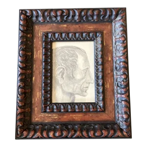 1930’s Original Classical Charcoal Male Portrait Study Drawing Chunky Frame