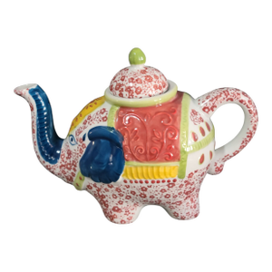 Vintage Hand Painted Colorful Floral Whimsical Lucky Elephant Teapot
