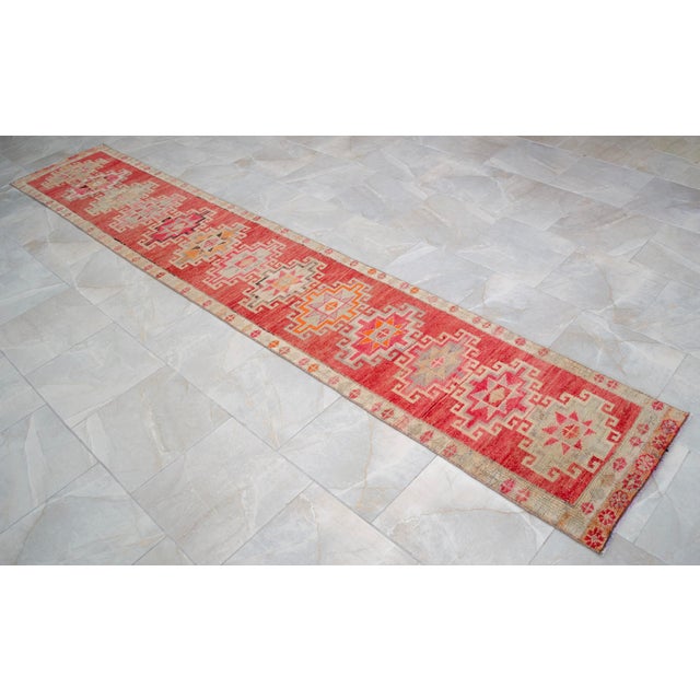 Hand-Knotted Narrow Runner Turkish Rug Hallway Decor- 2'1' X 12'3' For Sale - Image 9 of 15