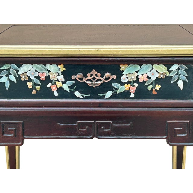 Coffee Vintage Chinese Rectangular Color Stone Flower Inlay Accent Side Table For Sale - Image 8 of 8