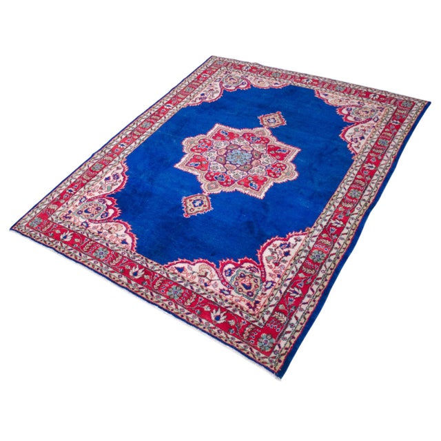 Mid-Century Modern Hand-Knotted Turkish Rug Organic Wool Sapphire Blue Living Room Decor- 7′1″ X 9′9″ For Sale - Image 3 of 9