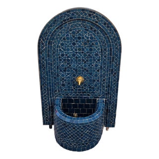 Petrol Blue Arched Moroccan Mosaic Tile Fountain For Sale