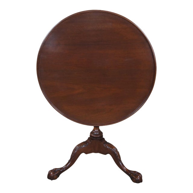 20th C. English Chippendale Style Logan Tilt Top Birdcage Tea Table Ball & Claw For Sale
