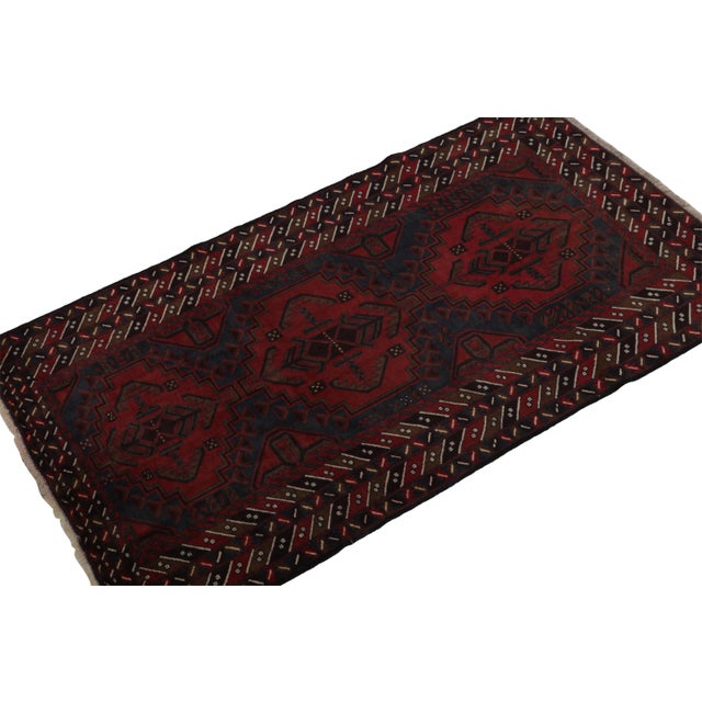 Tribal 1950s Vintage Baluch Tribal Rug in Red With Geometric Patterns, From Rug & Kilim For Sale - Image 3 of 8