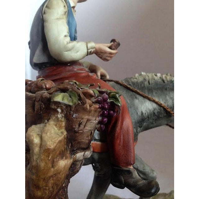 Vintage Italian Capodimonte Porcelain Figurine of Boy Riding Donkey With Cart by Dino Bonalberti For Sale - Image 4 of 8
