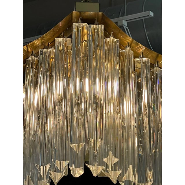Brass 1970s Vintage Pagoda Glass and Brass Chandelier For Sale - Image 8 of 10