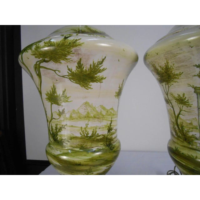 Early Marbro Urn Lamps With Green Painted Roman Ruins - a Pair For Sale - Image 11 of 13