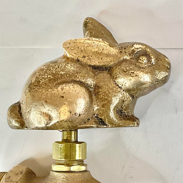 Vintage Hollywood Regency Boho Chic Brass Bunny Outside Water Faucet - Easter For Sale - Image 6 of 9