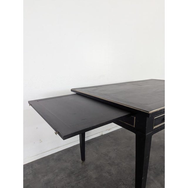 Metal Large Louis XVI Flat Desk in Black Lacquered and Gold Trim For Sale - Image 7 of 10