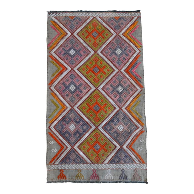 Hand-Made Braided Turkish Small Rug Cicim Kilim Wool Doormat Accent Rug For Sale