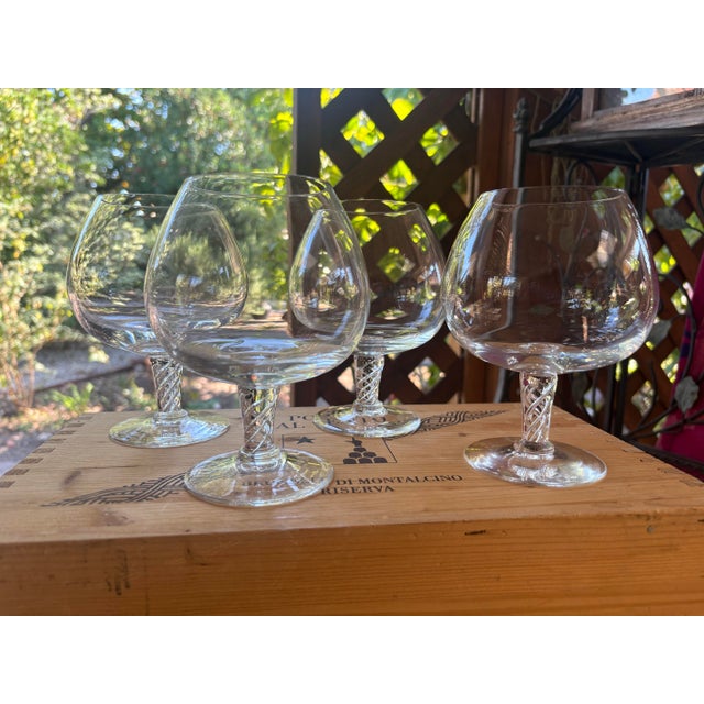 1960s Air Twist Stems Handblown Crystal Brandy Snifters / Cognac Glasses - Set of 4 For Sale - Image 9 of 10