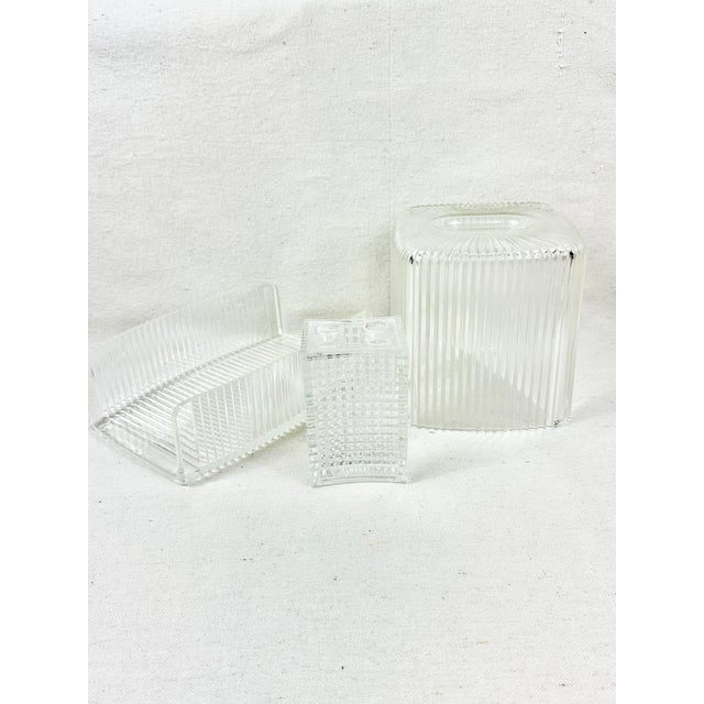 Plastic Vintage MCM Lucite Vanity Set of Three-Tissue Box Cover Toothbrush Holder and Napkin Holder For Sale - Image 7 of 8