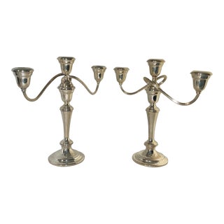 Vintage Gorham Three-Light Convertible Candelabras in Silver Plate - a Pair For Sale