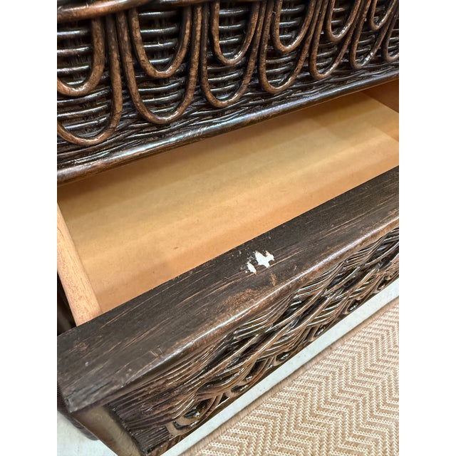 Coffee Vintage Coastal Organic Modern Rattan Wicker Nightstands or Bachelor Chests For Sale - Image 8 of 12