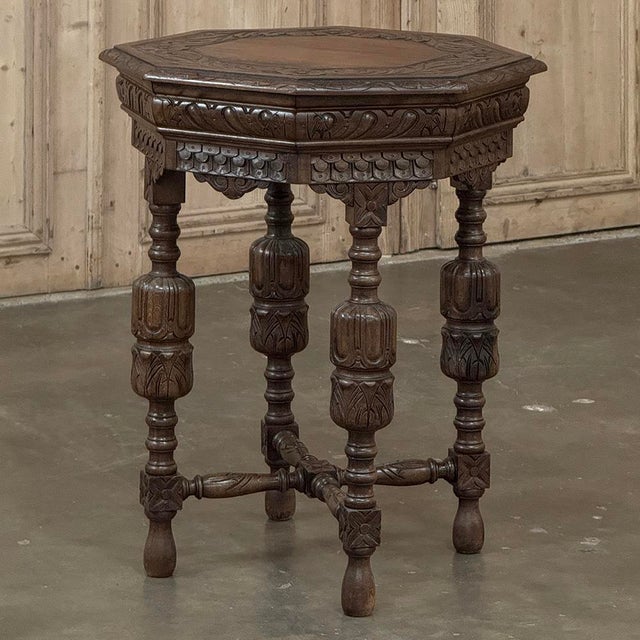 Antique Jacobean Style Octagonal End Table in Hand Waxed Oak For Sale In Dallas - Image 6 of 18