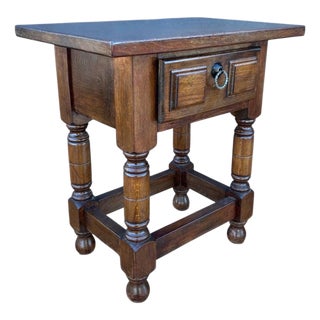 Spanish Oak Side Table with Drawer, Early 20th Century For Sale