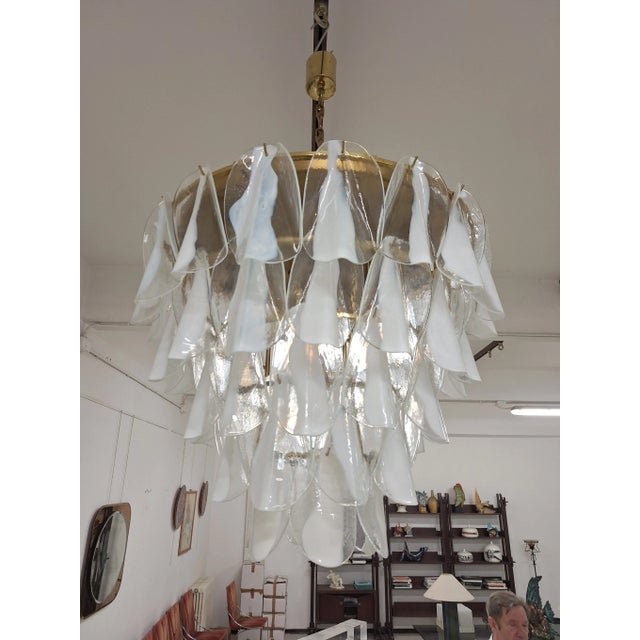 Large Chandelier in Brass with Transparent Tongues and Murrina Lattices from La Murrina, 1970s For Sale - Image 4 of 7