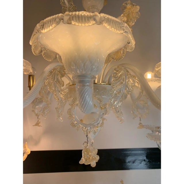 Murano Glass Chandelier in Milky and Gold With Flowers and Leaves For Sale - Image 10 of 13