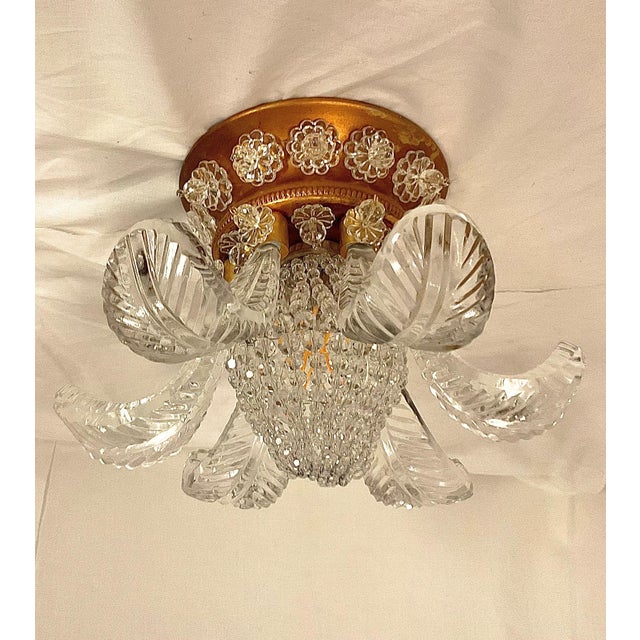Transparent Small Lead Cystal Flower Flush Fixture For Sale - Image 8 of 9