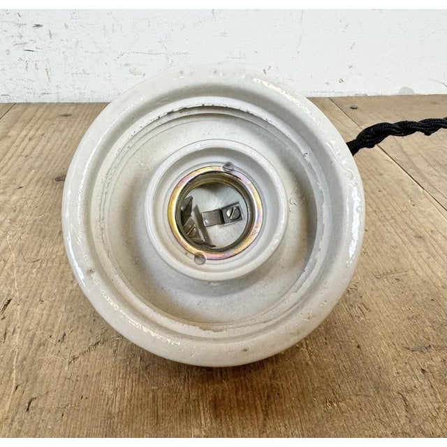 Vintage White Porcelain Pendant Light, 1970s For Sale - Image 12 of 16