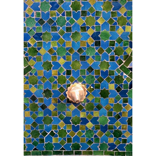 Just arrived! This stunning 2 color Tamegroute green and petrol blue handmade Moroccan mosaic tile fountain comes directly...