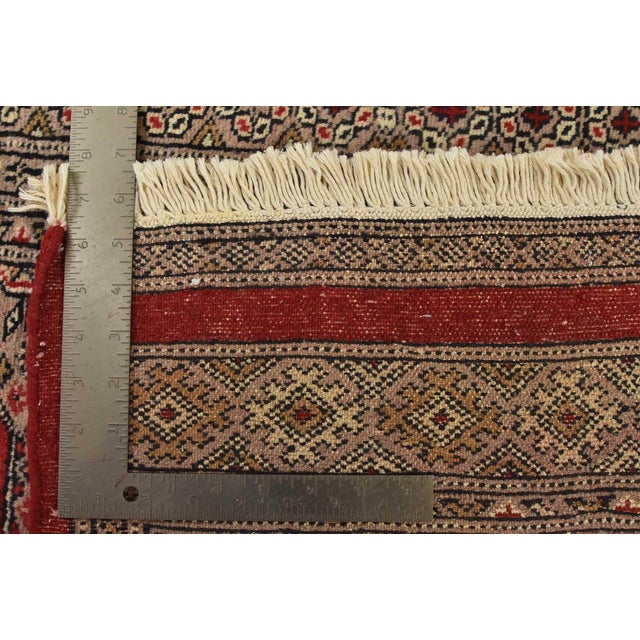 Bokhara Jaldar Rug 4’1” X 6′ Red Wool Tribal Hand-Knotted Oriental Carpet For Sale - Image 12 of 12