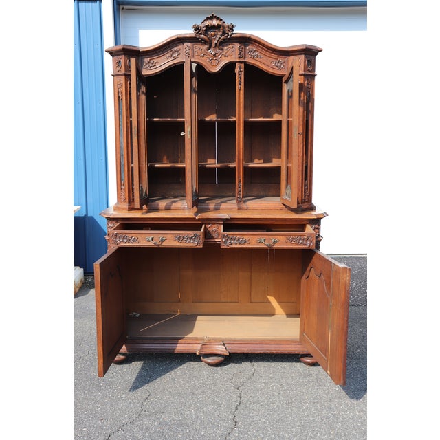 Wood Extremely Rare Pair of Carved Oak Louis XIV Style French Oak Vitrines C1890 For Sale - Image 7 of 7