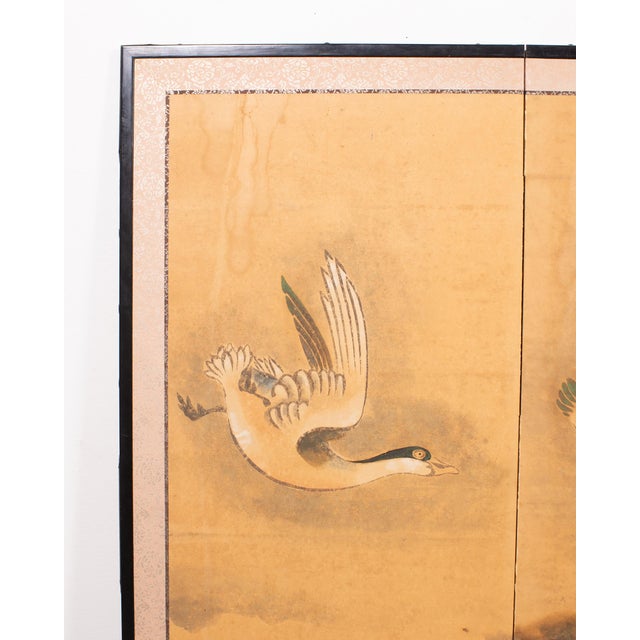Japanese Meiji Four Panel Screen Ducks and Geese in Flight For Sale In Sacramento - Image 6 of 18