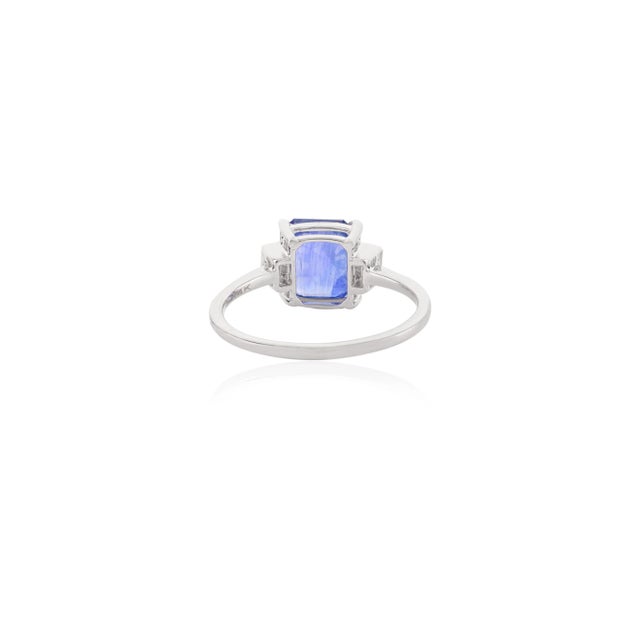 3.08Ctw Square Blue Sapphire & Baguette Diamond Statement Ring Size 7 For Sale In New York - Image 6 of 12
