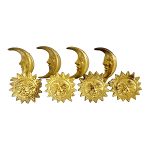 Vintage Celestial Sun and Moon Napkin Rings – Set of 8 Gold Tabletop Decor – Boho Entertaining Table Setting