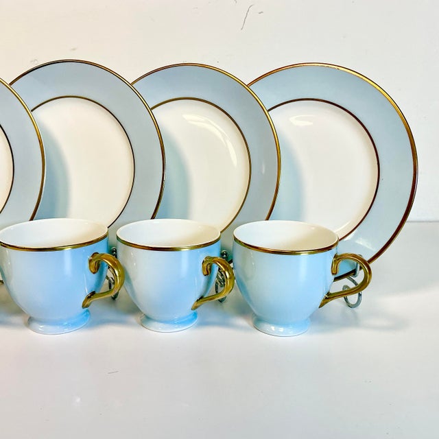 Sky Blue Vintage Coastal Hollywood Regency Ralph Lauren Hampton’s Tea Luncheon Plates, Cups - Set of 8 For Sale - Image 8 of 15