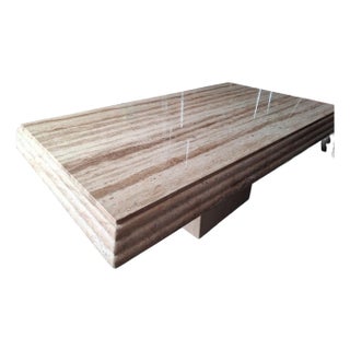 Vintage Postmodern Italian Travertine Coffee Table – Triple Tiered Edge For Sale
