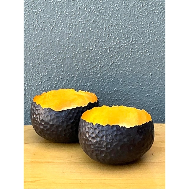 Bronze Vintage Contemporary Alexander Lamont Hammered Raw Edge Bronze Bowls - a Pair For Sale - Image 8 of 12