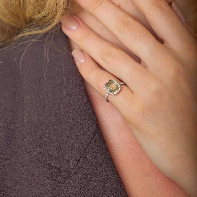 2000 - 2009 Vintage Gia 3.73 Carat No Heat Sapphire Diamond 18k White Gold Ring, Size 5.5 For Sale - Image 5 of 7