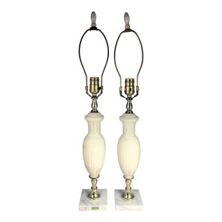 Antique Early 20th Century Art Deco Cut Glass Table Lamps with Marble Base, Italy - a Pair For Sale