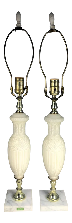 Antique Early 20th Century Art Deco Cut Glass Table Lamps with Marble Base, Italy - a Pair