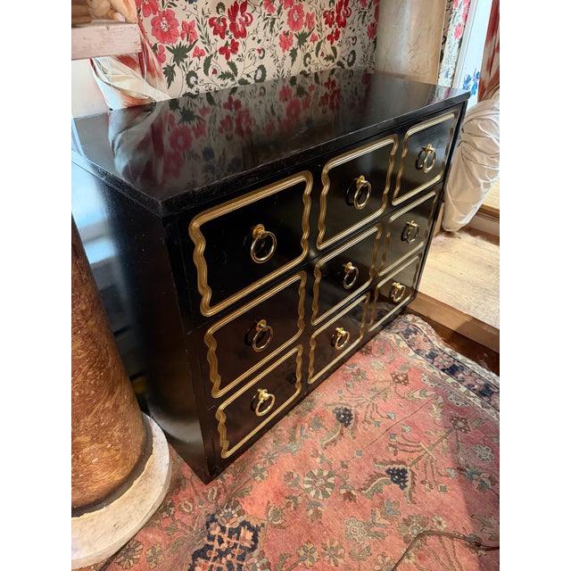1950’s Attributed to Dorothy Draper Espana Line Mid Century Modern Chest of Drawers. Black Lacquer Made of Cherry For Sale - Image 14 of 14