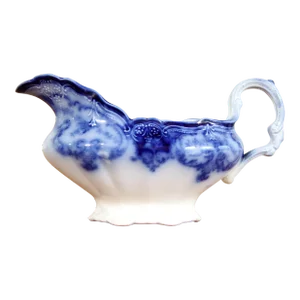 Antique Flow Blue Porcelain Sauce Boat by John Maddock in the Dainty Pattern