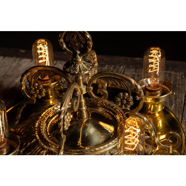 Vintage Four-Lamp Flush Mount Brass Light Fixture With Floral Motif For Sale - Image 17 of 17