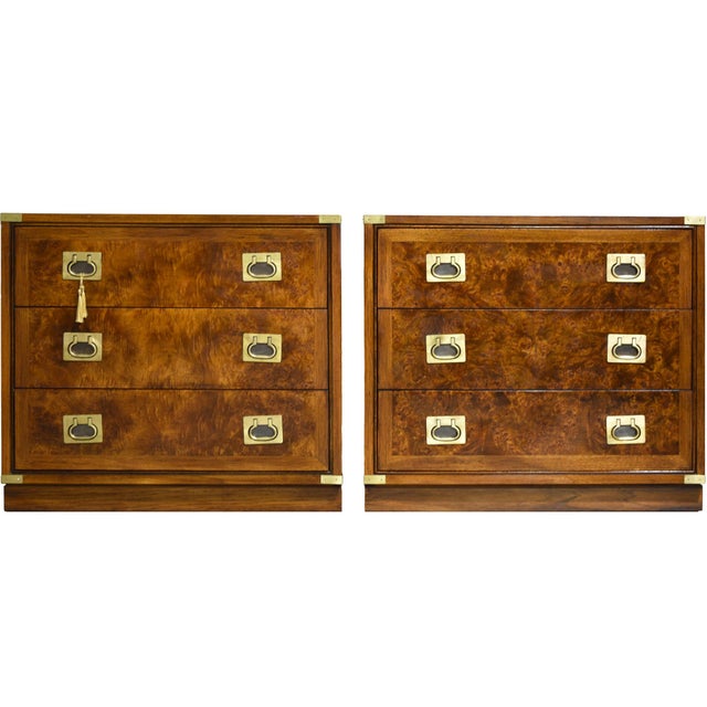 1970s Campaign Burl Wood Chests by Hickory Furniture - A Pair For Sale - Image 13 of 13