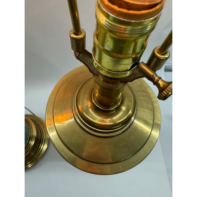 1960s Mid 20th Century Hollywood Regency Turquoise Ceramic & Brass Column Lamps - A Pair For Sale - Image 5 of 12