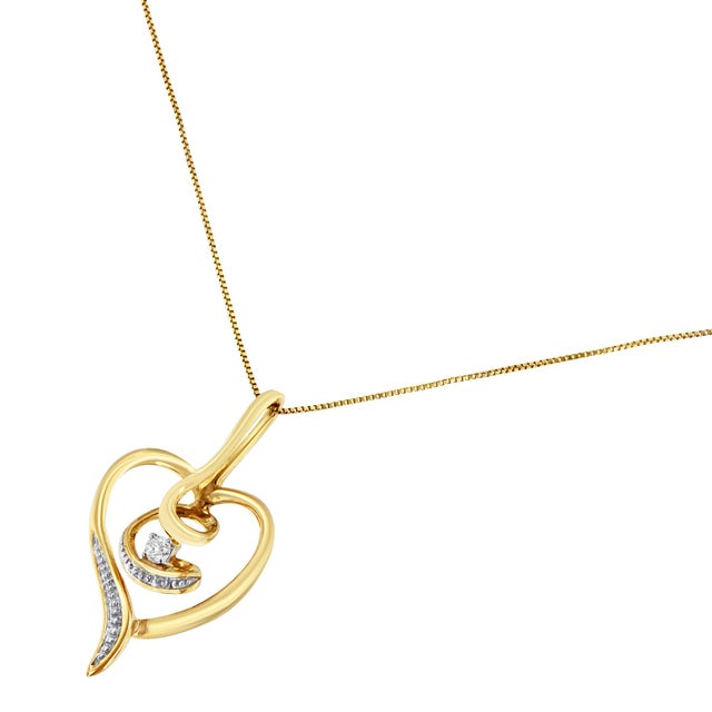 Espira 10K Yellow Gold .03 Cttw Diamond-Accented Round-Cut Diamond Swirl Open Heart 18" Pendant Necklace (I-J Color, I2-I3 Clarity) For Sale - Image 4 of 7