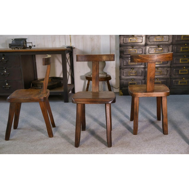1960s Brutalist T Chairs in Elm from Aranjou, 1960s, Set of 4 For Sale - Image 5 of 10