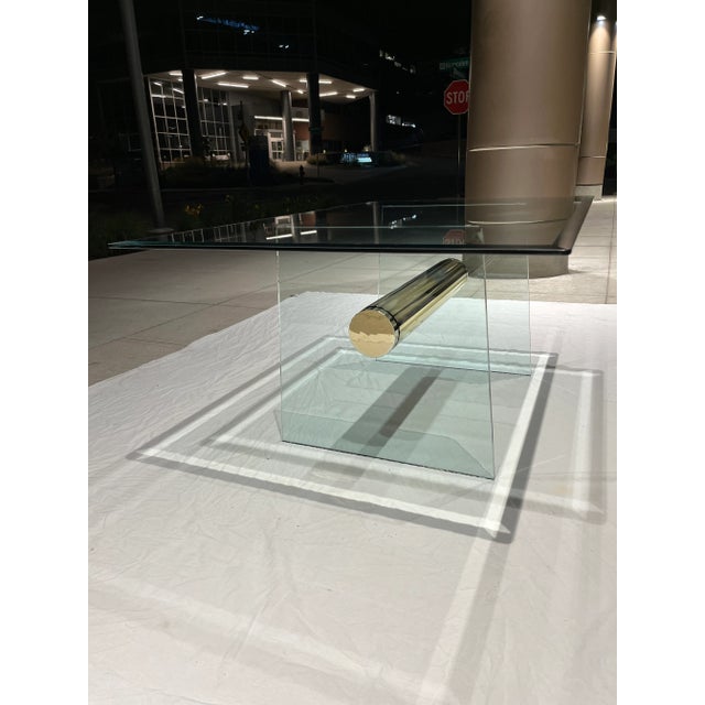 Leon Rosen Postmodern Glass & Brass Tube Stretcher Coffee Table Manner of Leon Rosen for Pace For Sale - Image 4 of 13