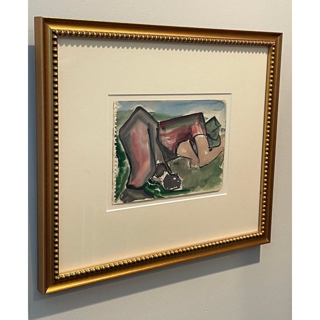 Mid-Century Modern Framed Helen Malta Queens New York Ozone Park Watercolor For Sale - Image 3 of 4