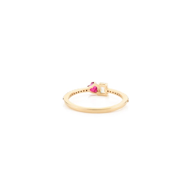 Metal Heart Cut Ruby Diamond Toi Et Moi Ring for Valentine in 14k Gold Size 6 For Sale - Image 7 of 12