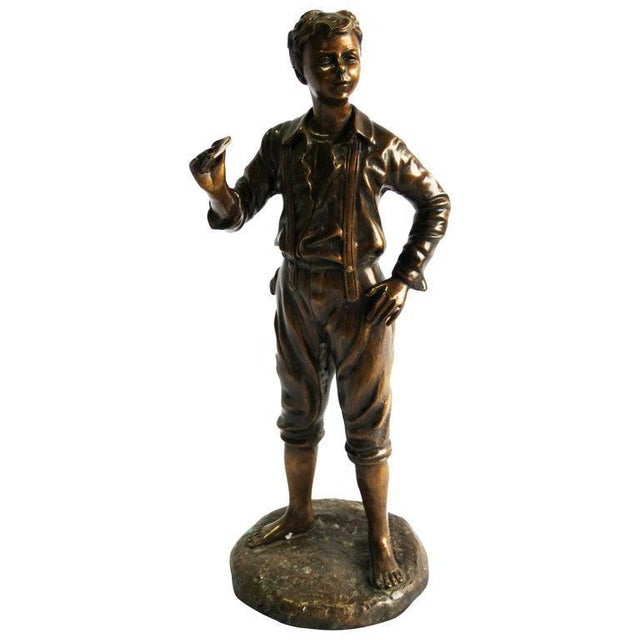 Metal 20th Century French Bronze Figure of a Boy For Sale - Image 7 of 7