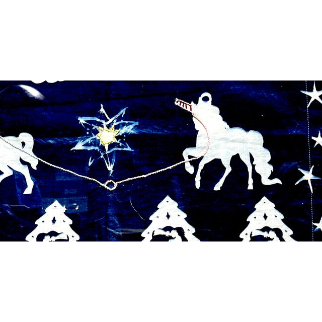 Original Cyanotype on cloth with embroidery, framed. Features iconic holiday figures. This direct positive photograph is...