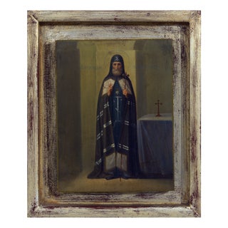 Italian Monk Saint, Oil on Wooden Panel, Late 19th or Early 20th Century, Framed For Sale