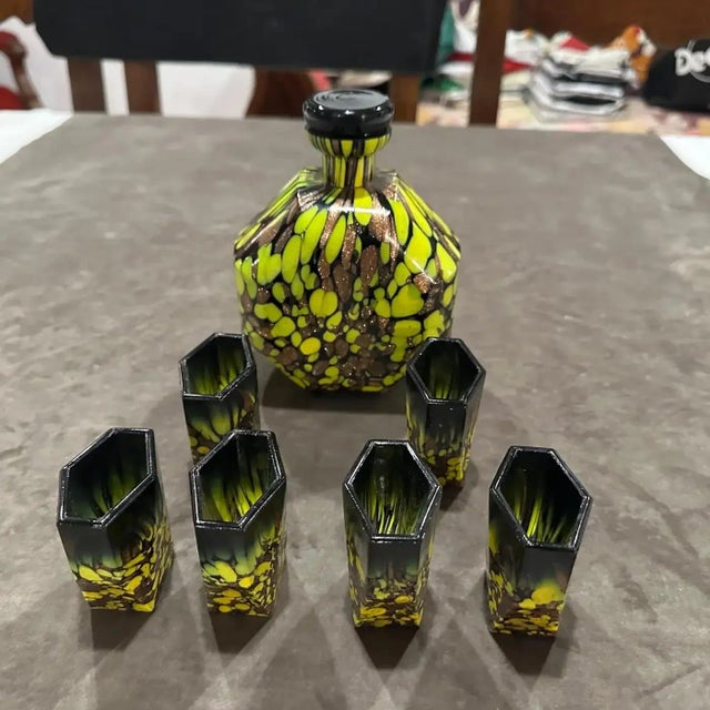 1940s Art Deco Aventurine Murano Glass Rosolio Set For Sale - Image 11 of 16